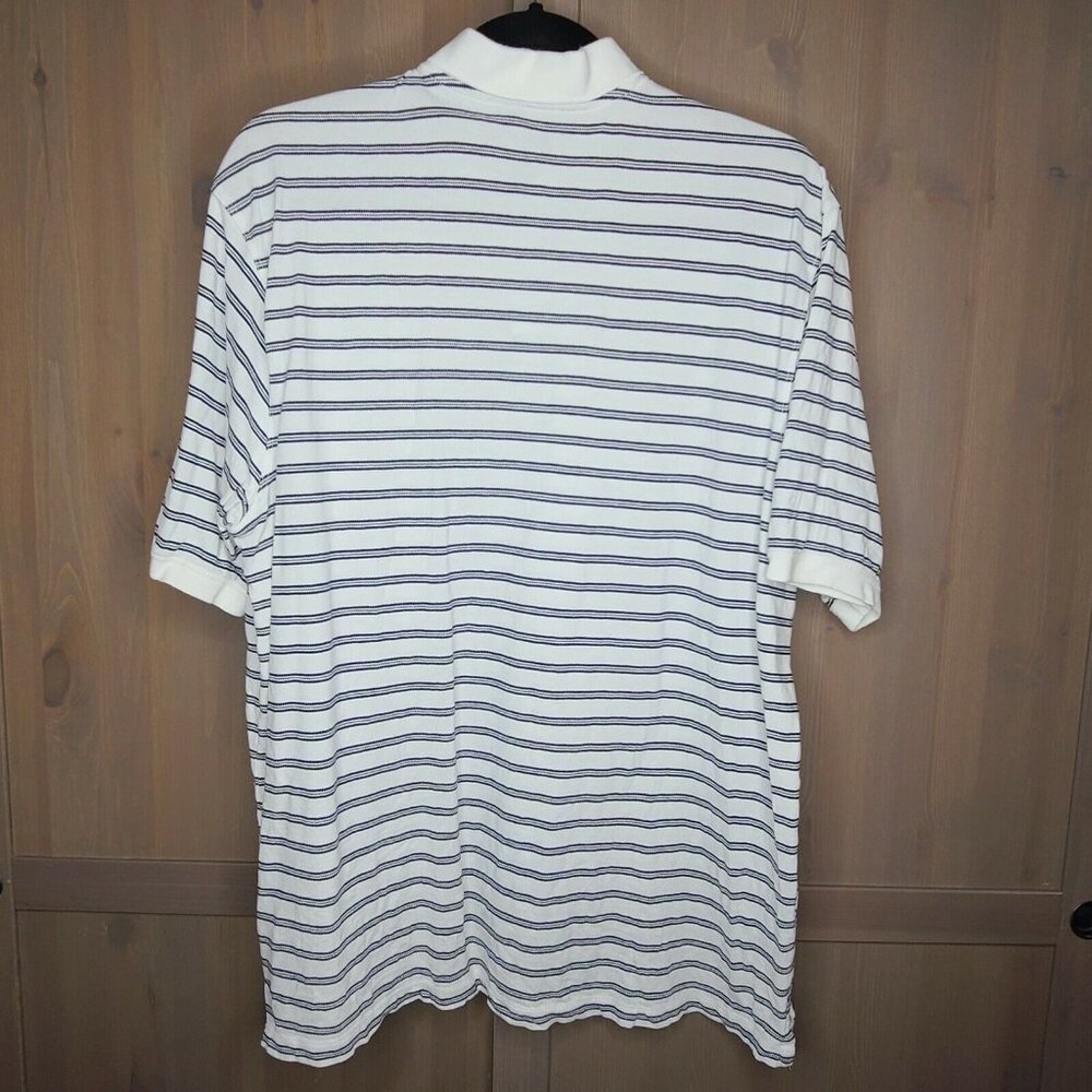 Roundtree & Yorke Polo Shirt Medium Mens White Navy Striped Short Sleeve Stretch - Picture 6 of 10